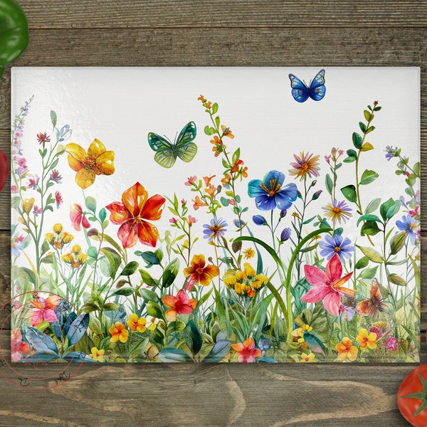 Flowers Cutting Board PNG Design Download, Spring Cutting Board PNG Printable Digital File, Butterflies Design, Springtime Design