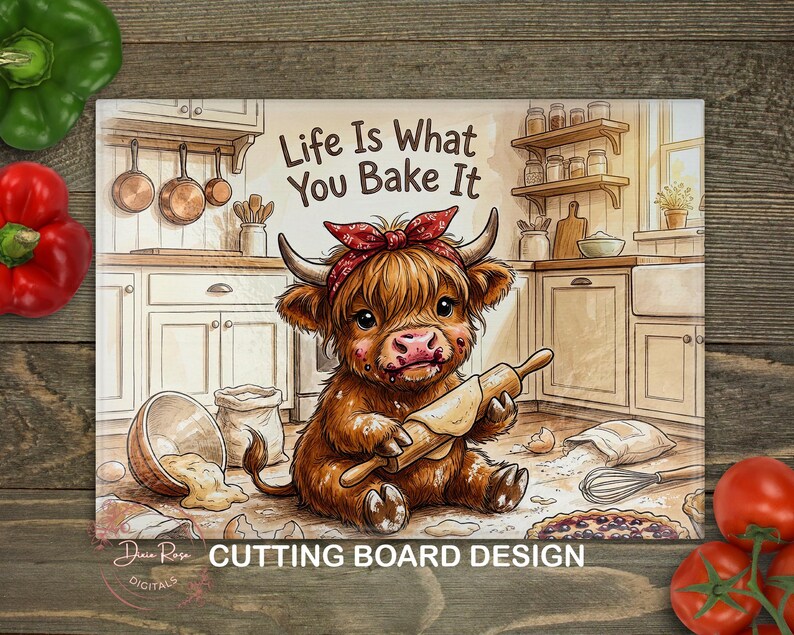 Baking Highland Cow Kitchen Cutting Board PNG, Cooking Sublimation ...
