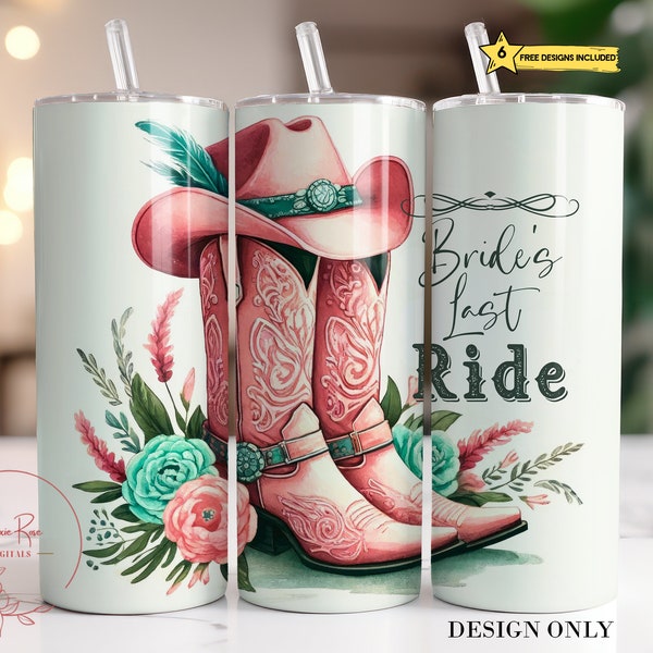 Bride Tumbler Wrap, Bride's Last Ride 20 Oz Skinny Sublimation Tumbler PNG, Bachelorette Wedding Tumbler Design Tumbler PNG Digital Download