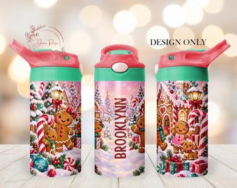 Kids Gingerbread Man PNG Tumbler Wrap Design, Custom 12 Oz Sippy Cup Sublimation PNG, Digital Download