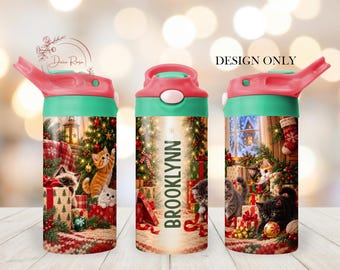 Kids Cat PNG Tumbler Wrap Design, Custom 12 Oz Sippy Cup Sublimation PNG, Digital Download