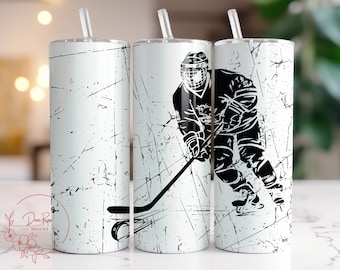 Ice Hockey Tumbler Wrap Personalize, 20 Oz Skinny Sublimation Tumbler Design PNG, Personalize Customize Ice Hokey Digital PNG File Download