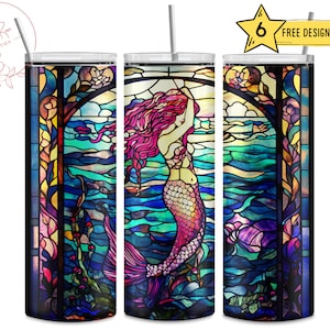 Mermaid in Ocean Full Body 20 Oz Skinny Sublimation Tumbler Wrap Digital Design PNG File Download