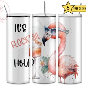 Lustige Flamingo Cocktail Tumbler Wrap: Strand Sublimation Design (PNG Digital Download)