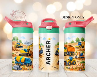 Kids Construction PNG Tumbler Wrap Design, Custom 12 Oz Sippy Cup Sublimation PNG, Digital Download