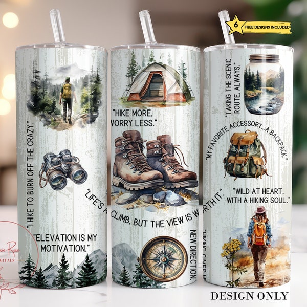 Hiking Tumbler Wrap, Hiking Affirmations 20 Oz Skinny Sublimation Tumbler PNG, Hiking Tumbler PNG Design Digital Download