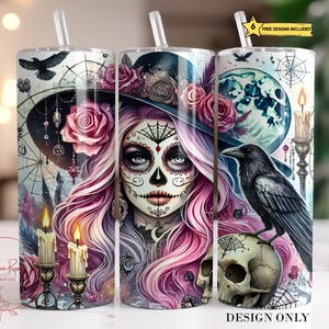 Le jour des morts Tumbler Wrap, La Catrina 20 oz skinny gobelet Wrap sublimation PNG, Sugar Skull Calaveras Tumbler Design, Dia De Los Muertos