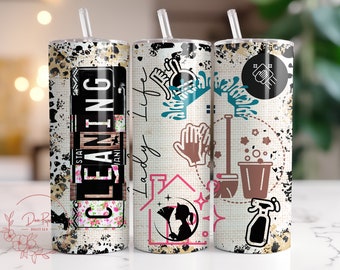 Cleaning Lady Tumbler Wrap: Housekeeper 20 Oz Skinny Sublimation Design (PNG Digital File)