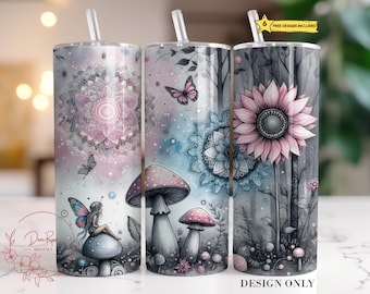 Fantasy Mushroom Tumbler Wrap: Fairy Mandala Design (PNG Digital Download)