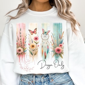Boho Butterfly Flowers PNG Design, Boho Wildflowers PNG Files, Flowers Feather Bow Sublimation PNG, Shirt png, Western Tshirt Digital png
