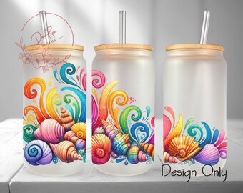 Zeeschelpen Libbey Glass Can Wrap: png: strandbeker sublimatieontwerp (digitale download)
