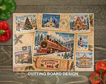 Christmas Gingerbread PNG Glass Cutting Board PNG, Vintage Holiday Train  Kitchen Sublimation Design PNG, Digital Download