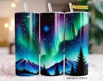 Aurora Borealis Tumbler Wrap: Northern Lights Sublimation Design PNG (Digital Download)