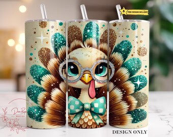 Thanksgiving kalkon tumbler wrap PNG, söt höst 20 oz smal sublimeringstumbler PNG, trendig Thanksgiving tumbler design digital nedladdning