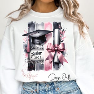 Senior 2025 Graduation Girl PNG: Pink Coquette Bow Sublimation Design (Digital Download)