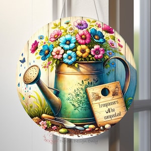 Floral Garden Door Hanger PNG: Rustic Welcome Sign Design (Digital Download)