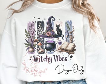 Witchy Vibes PNG Design: Witch Cauldron & Hat Sublimation Design (Digital Download)