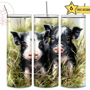Cute Kunekune Baby Pigs, Kune Kune Piglets, Farm, Country, 20 Oz Skinny Sublimation Tumbler Wrap Digital Design PNG File Download