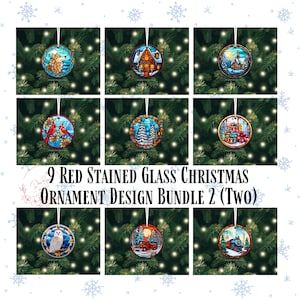 Christmas Stained Glass Round Ornament PNG Bundle, Sublimation Ornament Designs, Digital Download