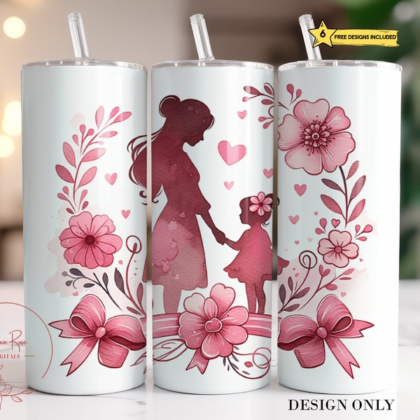 Mother Daughter Tumbler Wrap, Personalize Mother's Day 20 Oz Skinny Sublimation Tumbler PNG, Mama Mom Girl Tumbler Design Digital Download