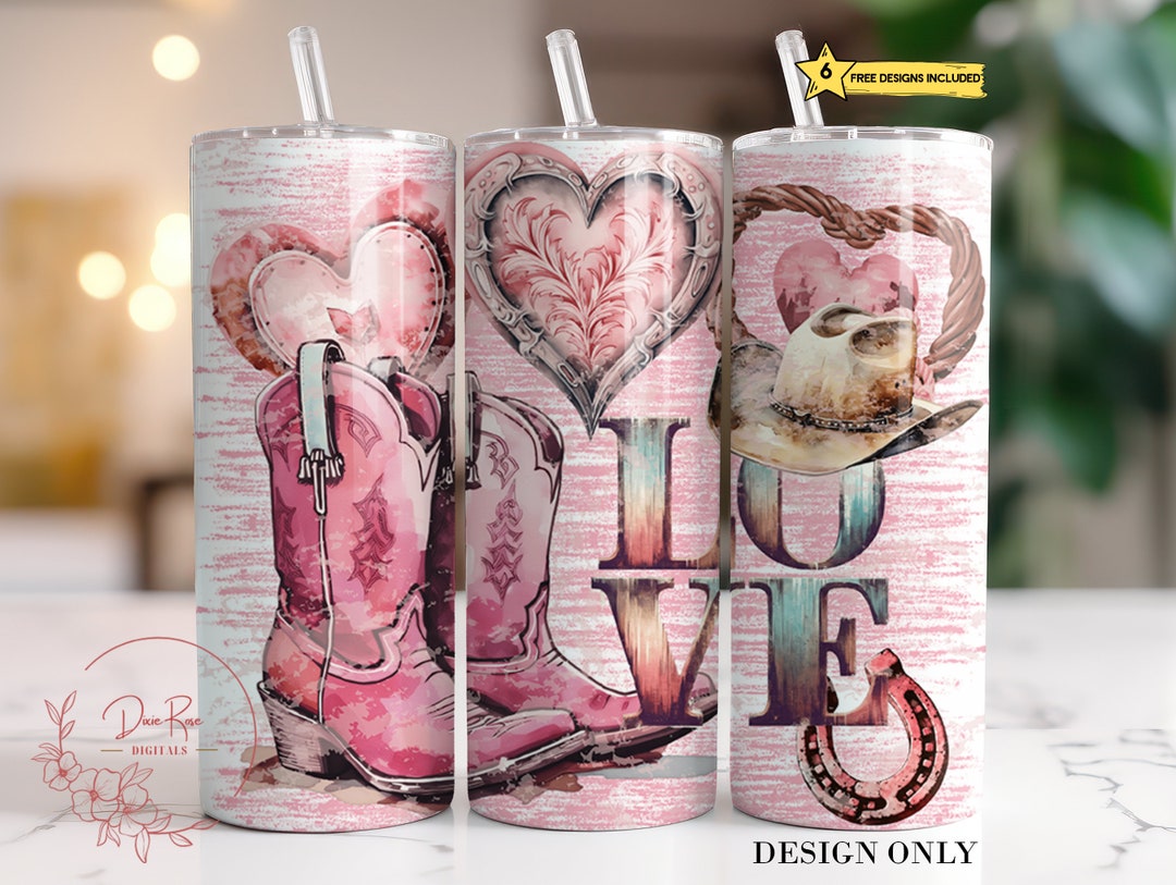 Cowgirl Valentine Tumbler Wrap: Western Boots PNG Design (digital File ...