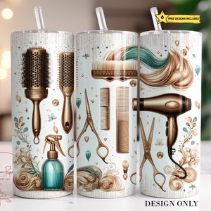 Envoltura de vaso de peluquero, estilista 20 Oz flaco sublimación vaso PNG, salón esteticista vaso diseño descarga de archivos digitales