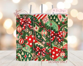 Christmas Bow PNG Tumbler Wrap, Vintage Ornament Holiday Sublimation PNG Design, Digital Download