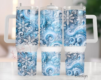Christmas Snowflakes Tumbler Wrap PNG: Winter Blue 40oz Sublimation Design (Digital Download)