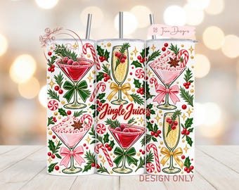 Jingle Juice Christmas Cocktail PNG Tumbler Wrap, Candy Cane Holiday Drinks Sublimation PNG Design, Digital Download