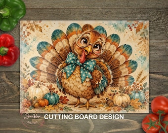Thanksgiving Turkey PNG Glass Cutting Board PNG, Fall Pumpkins Kitchen Baking Sublimation Design, Digital Download