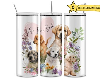 Puppy Dog Lover 20 Oz Tumbler Wrap: Floral PNG File (Digital Download)