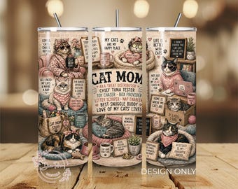 Funny Cat Mom PNG Tumbler Wrap, Kitty PNG-sublimatieontwerp, digitale download