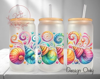 Seashells Glass Can Wrap PNG: zomerbeker sublimatieontwerp (digitale download)