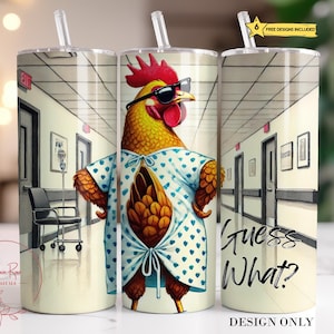 Lustige Huhn Tumbler Wrap PNG, Nahtlose Guess What Huhn Hintern 20 Unze Skinny Sublimation Tumbler PNG, sarkastisches Huhn Witz Tumbler Design