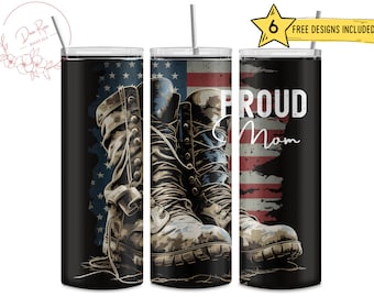 Fier maman drapeau américain patriotique, bottes pays 20 Oz Skinny Sublimation Tumbler Wrap Digital Design PNG File Download