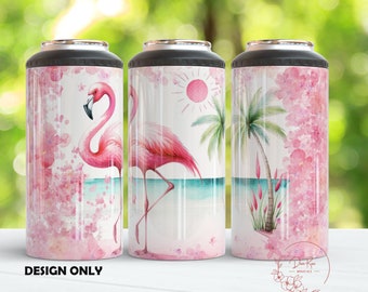 Flamingo Beach Can Cooler Wrap PNG: design per bicchiere a sublimazione 4 in 1 (download digitale)