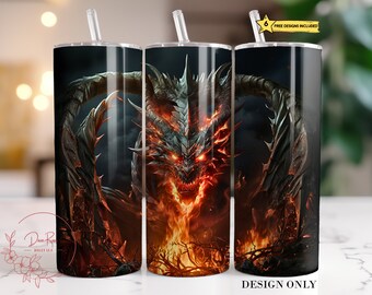 Fire Breathing Dragon Tumbler Wrap: Gothic 20 Oz PNG (Digital Download)
