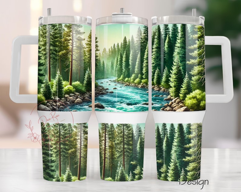 River Forest Tumbler Wrap PNG: Nature Travel Sublimation Design (PNG ...