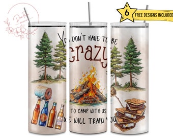 Crazy Camping Life, Funny Camper, Camp, 20 Oz Skinny Sublimation Tumbler Wrap Digital Design PNG File Download