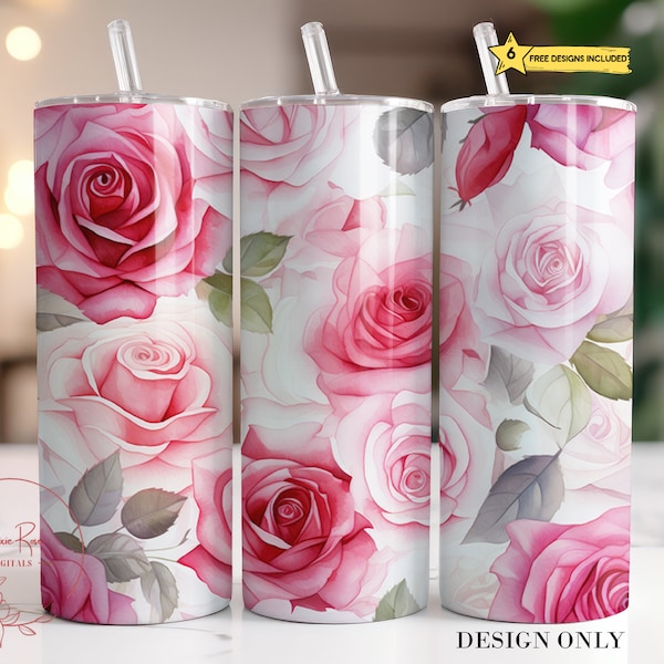 Pink Roses Tumbler Wrap, Valentine's Day Light Pink Roses 20 Oz Sublimation Tumbler PNG Design, Roses Tumbler Design Download