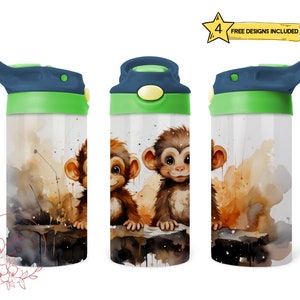 Monkey 12oz Kids Flip Top Sippy Cup Sublimation Design, Watercolor Monkey  Flip Top Kids Sublimation PNG, Instant Download, Tumbler Template