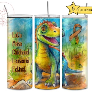 Childhood Leukemia Awareness Tumbler Wrap PNG: Dinosaur Design (Digital Download)