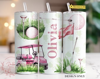 Golf Tumbler Wrap, Golfing 20 Oz Skinny Sublimation Tumbler Design PNG, Personalized Women&#39;s Golfing Tumbler PNG File Download