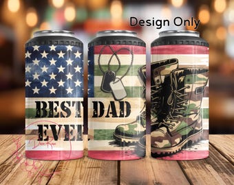 Best Dad Ever Patriotic Tumbler Wrap 4 in 1 Can Cooler PNG Design, Flag Father's Day Sublimation Tumbler PNG, 4in1 Cooler Wrap Download