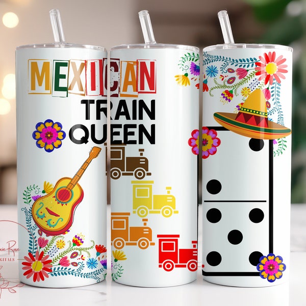 Mexican Train Dominos Tumbler Wrap, 20 Oz Skinny Sublimation Tumbler Wrap PNG, Digital Design Tumbler Download