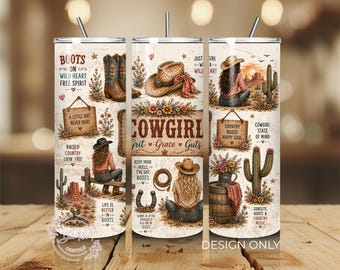 Cowgirl PNG Tumbler Wrap, Country Western Ranch png-sublimatieontwerp, digitale download