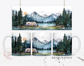 Caneca de acampamento Mountain Lake: Viagem de RV PNG (download digital)