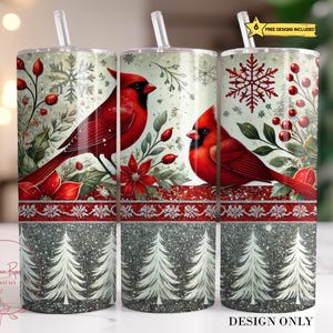 Cardinals Tumbler Wrap PNG, Weihnachtskardinäle 20 Oz Skinny Sublimationsbecher PNG, Trendy Holiday Birds Tumbler Design Download