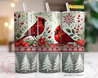 Christmas Cardinals Tumbler Wrap PNG: 20 Oz Skinny Sublimation Design (Digital Download)