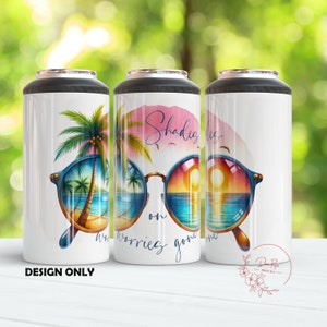 Summer Sunglasses Can Cooler Wrap PNG: Beach Sublimation Design (Digital Download)